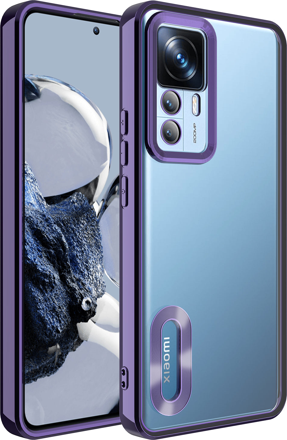 Xiaomi Mi 12T Pro Kılıf Kamera Korumalı Logo Gösteren Mnc Omega Kapak-Derin Mor