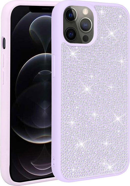 Apple iPhone 12 Pro Kılıf Parlak Taşlı Tasarım Mnc Ston Kapak-Lila