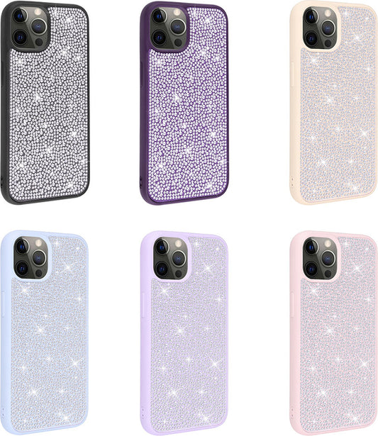 Apple iPhone 12 Pro Kılıf Parlak Taşlı Tasarım Mnc Ston Kapak-Lila