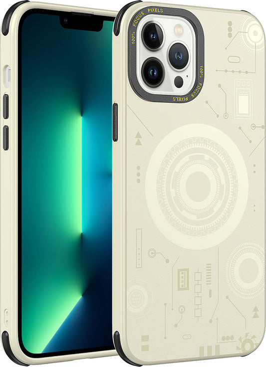 Apple iPhone 13 Pro Max Kılıf Mnc Wireless Şarj Özellikli Desenli Hot Kapak-Gold
