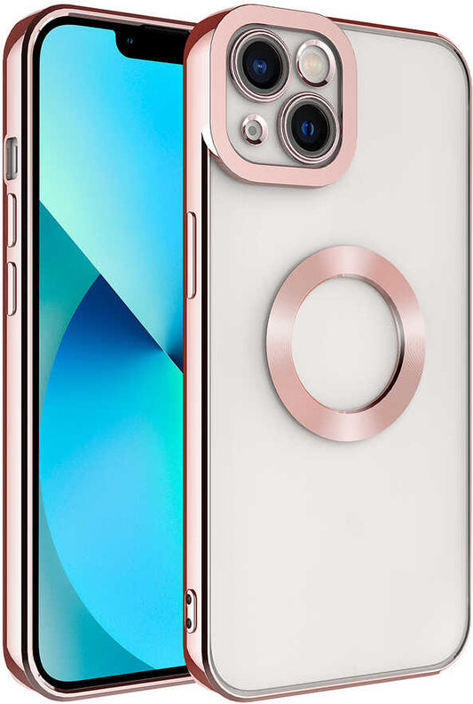 Apple iPhone 14 Plus Kılıf Kamera Korumalı Logo Gösteren Mnc Omega Kapak-Rose Gold