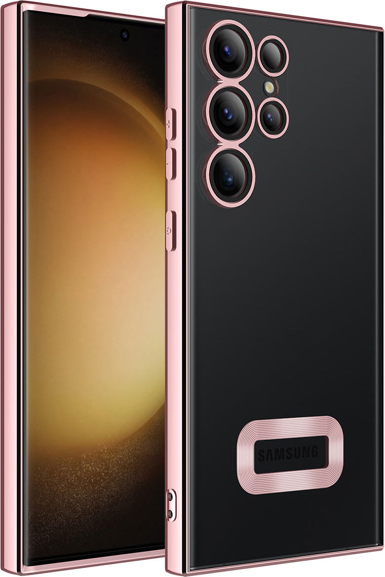 Galaxy S23 Ultra Kılıf Kamera Korumalı Logo Gösteren Mnc Omega Kapak-Rose Gold