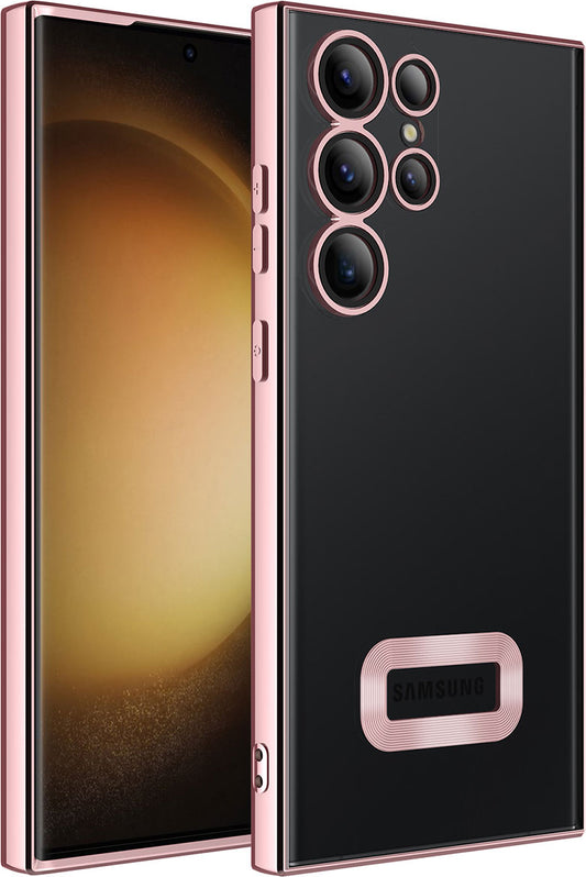 Galaxy S23 Ultra Kılıf Kamera Korumalı Logo Gösteren Mnc Omega Kapak-Rose Gold