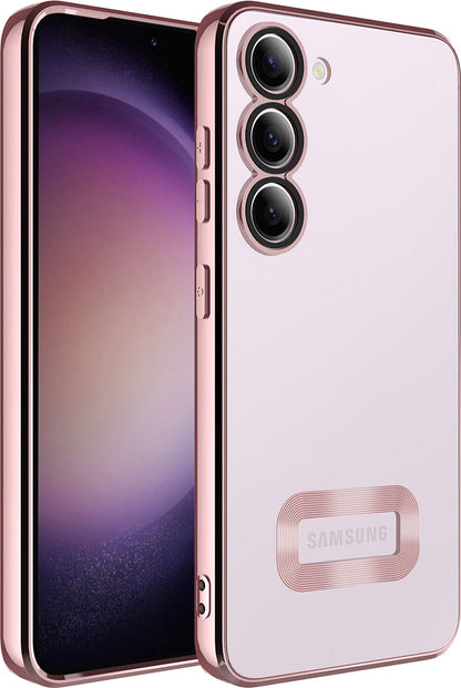 Galaxy S23 Plus Kılıf Kamera Korumalı Logo Gösteren Mnc Omega Kapak-Rose Gold