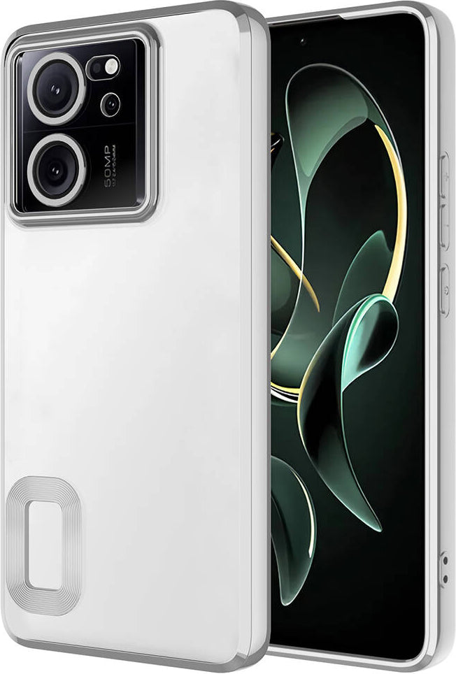 Xiaomi Mi 13T Kılıf Kamera Korumalı Logo Gösteren Mnc Omega Kapak-Gümüş