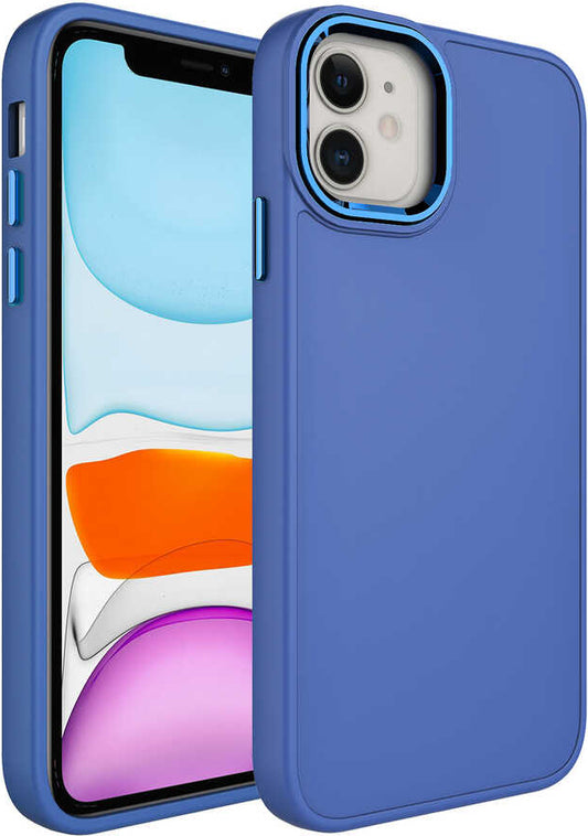 Apple iPhone 11 Kılıf Metal Çerçeve ve Buton Tasarımlı Silikon Mnc Luna Kapak-Sierra Mavi