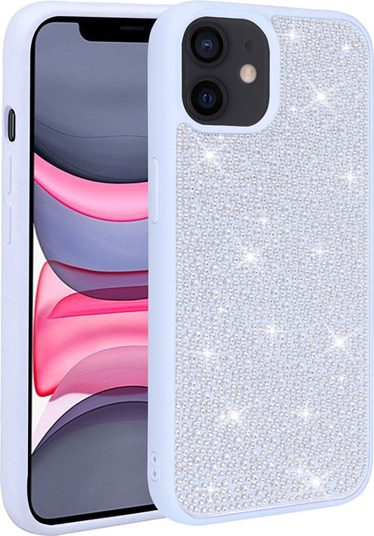 Apple iPhone 12 Kılıf Parlak Taşlı Tasarım Mnc Ston Kapak-Mavi Açık