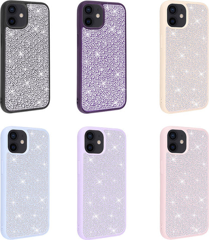 Apple iPhone 12 Kılıf Parlak Taşlı Tasarım Mnc Ston Kapak-Mavi Açık