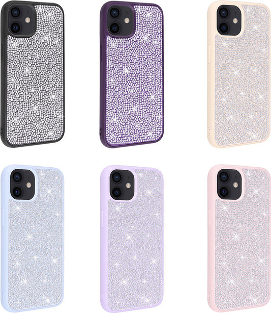 Apple iPhone 12 Kılıf Parlak Taşlı Tasarım Mnc Ston Kapak-Mavi Açık