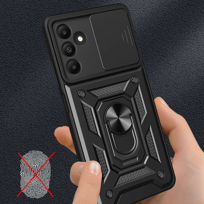 Galaxy A15 Kılıf Magnetik Standlı Kamera Korumalı Mnc Sürgülü Vega Kapak-Siyah