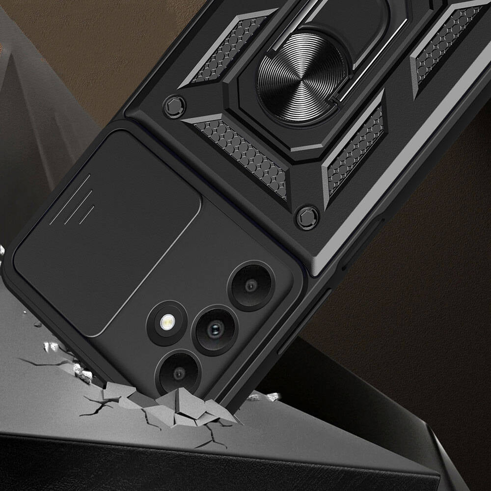 Galaxy A15 Kılıf Magnetik Standlı Kamera Korumalı Mnc Sürgülü Vega Kapak-Siyah
