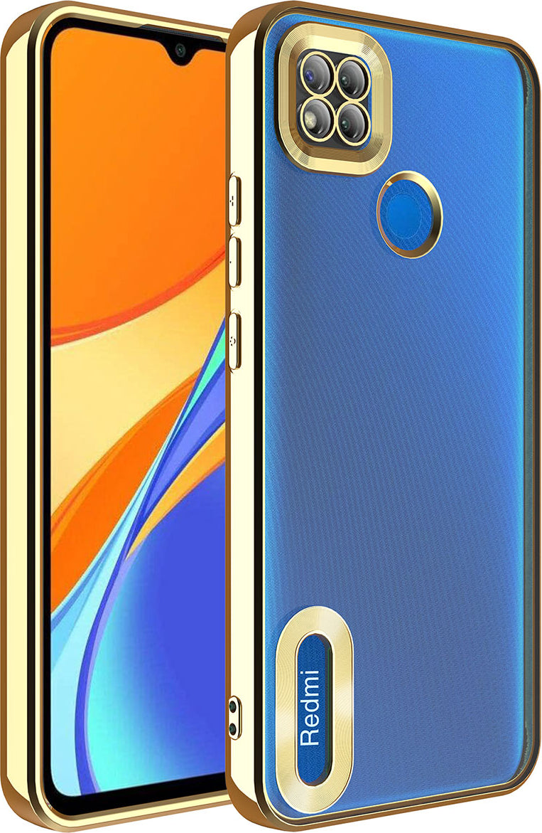 Xiaomi Redmi 10A Kılıf Kamera Korumalı Logo Gösteren Mnc Omega Kapak-Gold