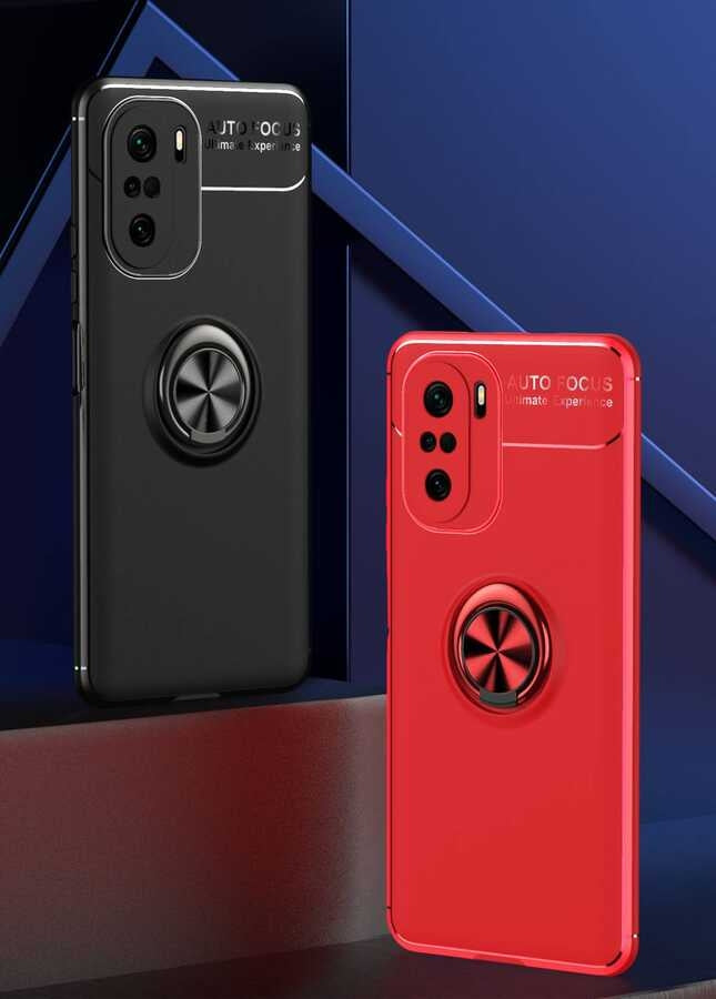 Xiaomi Redmi K40 Kılıf Mnc Ravel Silikon Kapak-Siyah-Kırmızı