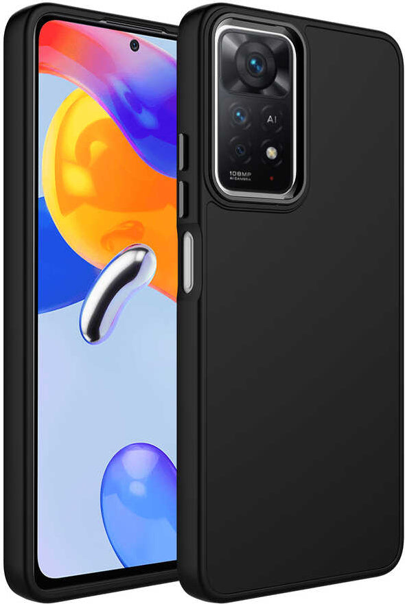 Xiaomi Redmi Note 11 Global Kılıf Metal Çerçeve ve Buton Tasarımlı Silikon Mnc Luna Kapak-Siyah