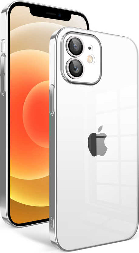 Apple iPhone 12 Kılıf Kamera Korumalı Renkli Çerçeveli Mnc Garaj Kapak-Gümüş