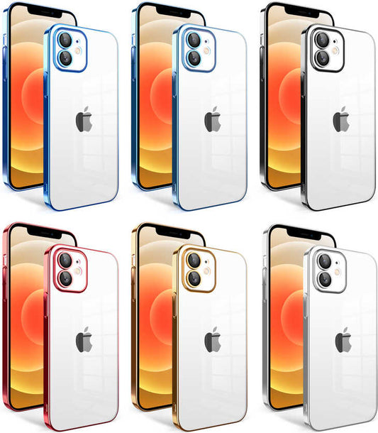 Apple iPhone 12 Kılıf Kamera Korumalı Renkli Çerçeveli Mnc Garaj Kapak-Gümüş
