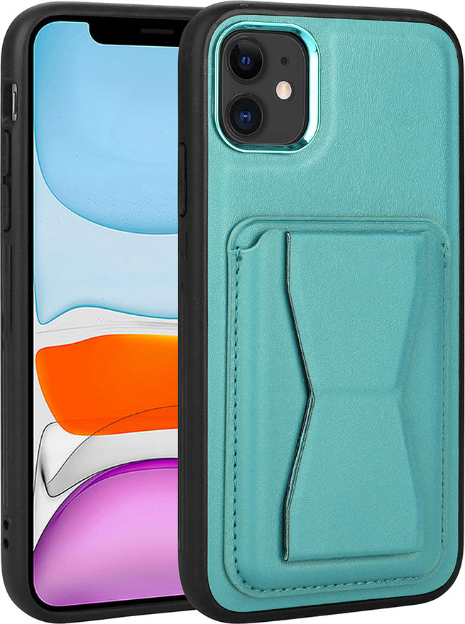 Apple iPhone 11 Kılıf Kartlıklı Standlı pu Deri Mnc Memo Kapak-Mavi