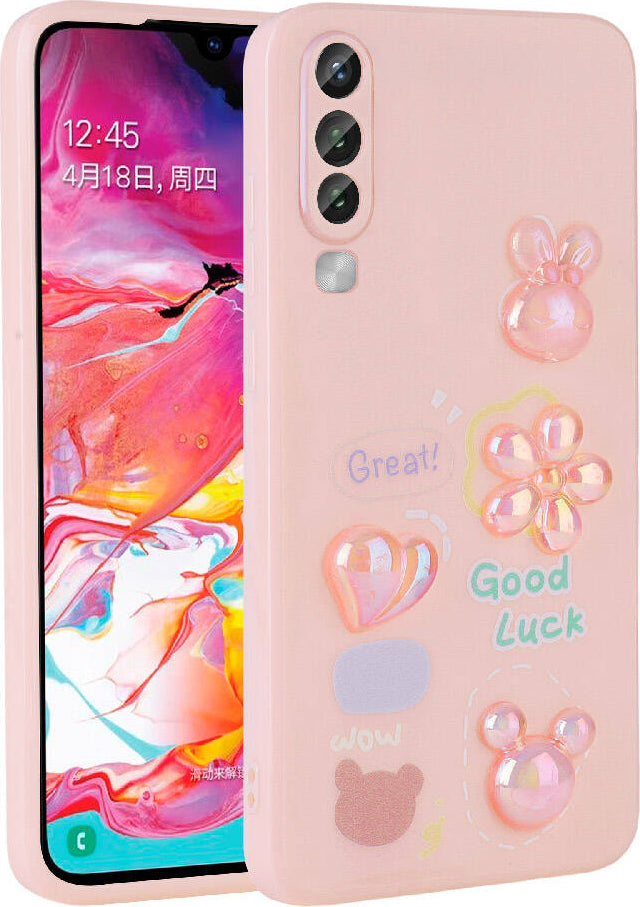 Galaxy A70 Kılıf Kabartma Figürlü Parlak Mnc Toys Silikon Kapak-Pembe