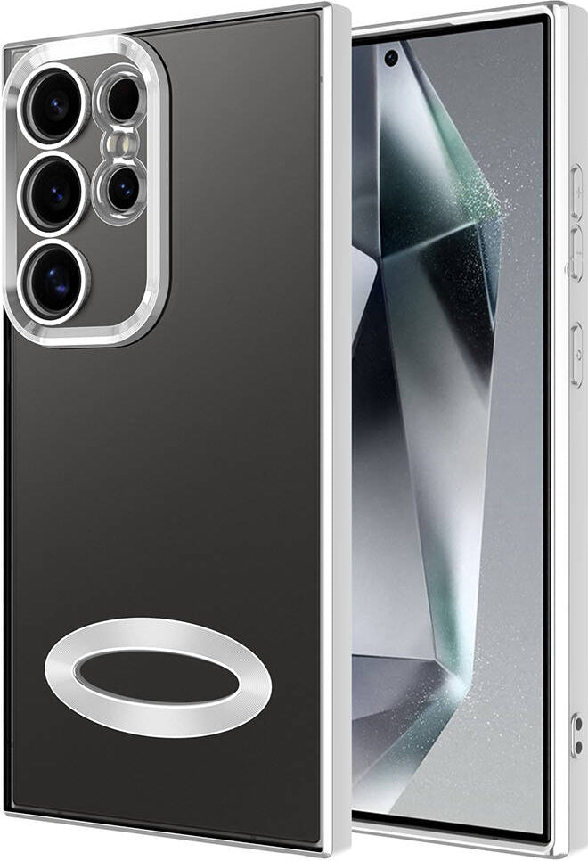 Galaxy S24 Ultra Kılıf Kamera Korumalı Logo Gösteren Mnc Omega Kapak-Gümüş
