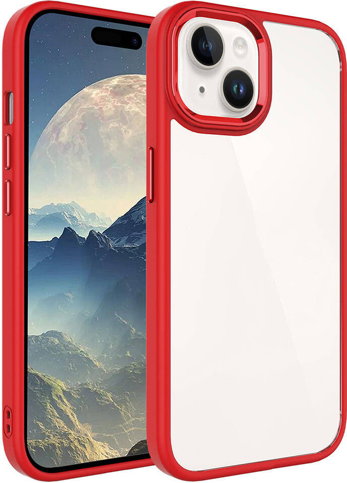 Apple iPhone 15 Plus Kılıf Mnc Krom Kapak-Kırmızı