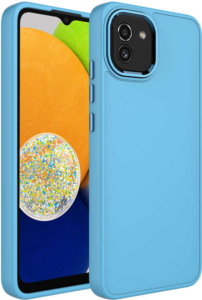 Galaxy A03 Kılıf Metal Çerçeve ve Buton Tasarımlı Silikon Mnc Luna Kapak-Sierra Mavi