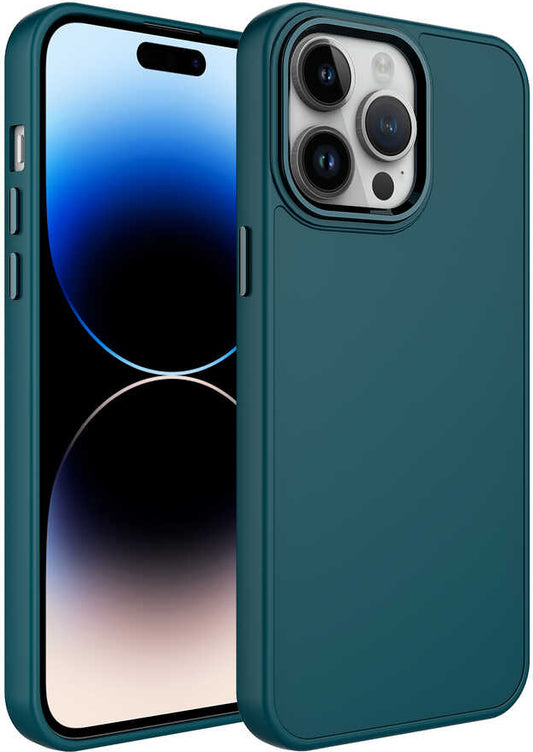 Apple iPhone 14 Pro Max Kılıf Metal Çerçeve ve Buton Tasarımlı Silikon Mnc Luna Kapak-Koyu Yeşil