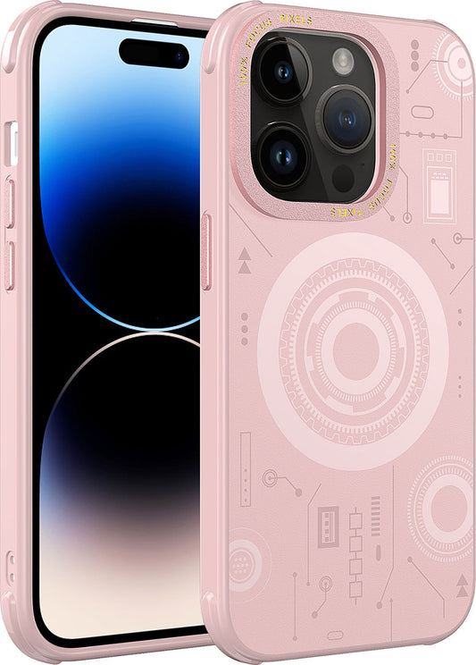 Apple iPhone 14 Pro Kılıf Mnc Wireless Şarj Özellikli Desenli Hot Kapak-Rose Gold