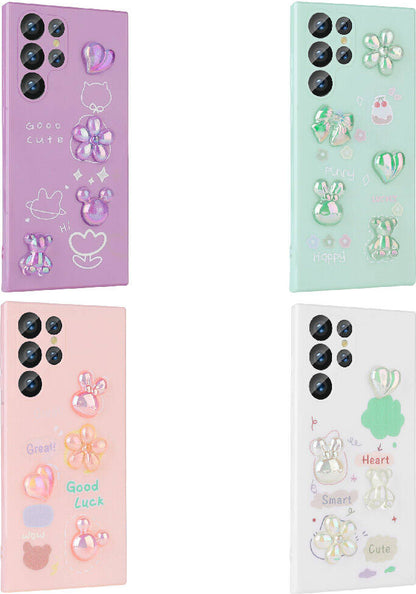 Galaxy S22 Ultra Kılıf Kabartma Figürlü Parlak Mnc Toys Silikon Kapak-Pembe