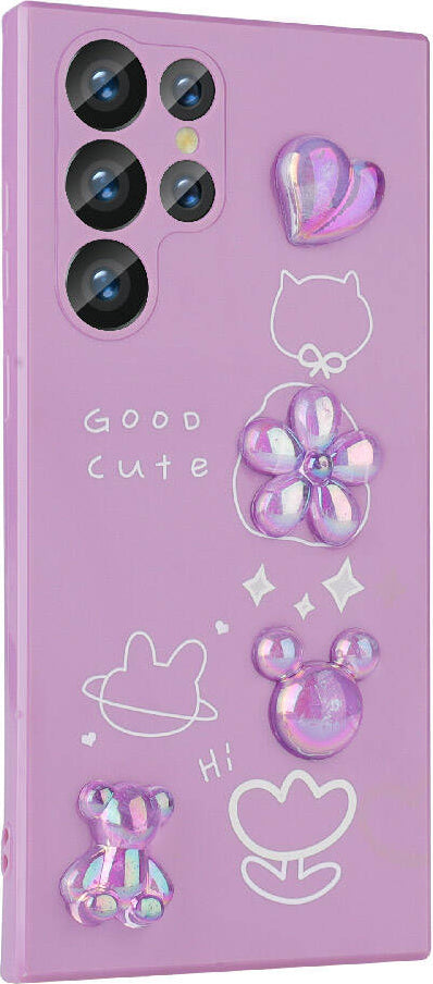 Galaxy S22 Ultra Kılıf Kabartma Figürlü Parlak Mnc Toys Silikon Kapak-Pembe