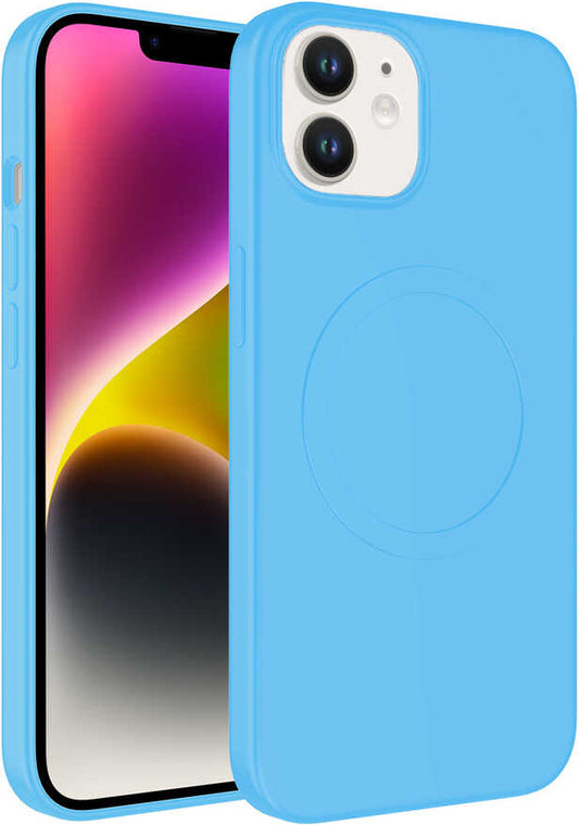 Apple iPhone 11 Kılıf Magsafe Wireless Şarj Özellikli Pastel Renk Silikon Mnc Plas Kapak-Mavi Açık