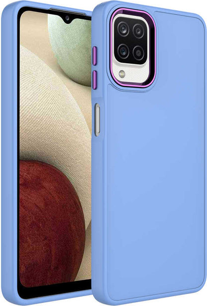 Galaxy A22 4g Kılıf Metal Çerçeve ve Buton Tasarımlı Silikon Mnc Luna Kapak-Lila