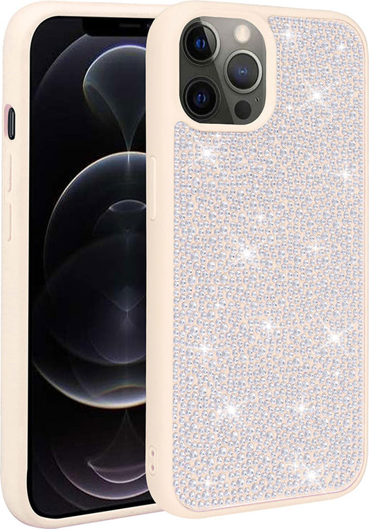 Apple iPhone 13 Pro Kılıf Parlak Taşlı Tasarım Mnc Ston Kapak-Beyaz
