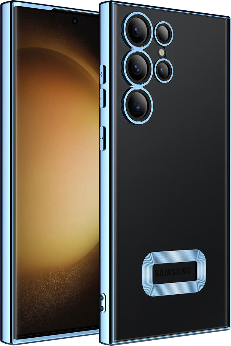 Galaxy S23 Ultra Kılıf Kamera Korumalı Logo Gösteren Mnc Omega Kapak-Sierra Mavi