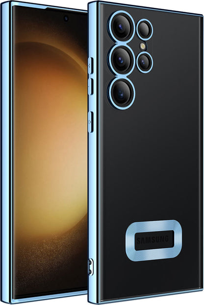 Galaxy S23 Ultra Kılıf Kamera Korumalı Logo Gösteren Mnc Omega Kapak-Sierra Mavi