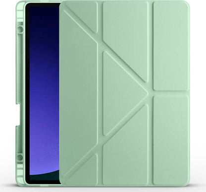 Galaxy Tab S9 Fe Kılıf  Uyumlu Mnc Tri Folding Kalem Bölmeli Standlı Kılıf-Açık Yeşil