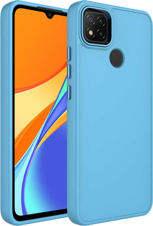 Xiaomi Redmi 9c Kılıf Metal Çerçeve ve Buton Tasarımlı Silikon Mnc Luna Kapak-Sierra Mavi