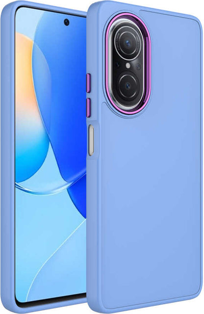 Huawei Nova 9 Se Kılıf Metal Çerçeve ve Buton Tasarımlı Silikon Mnc Luna Kapak-Lila