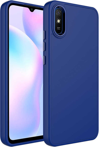 Xiaomi Redmi 9A Kılıf Metal Çerçeve ve Buton Tasarımlı Silikon Mnc Luna Kapak-Lacivert