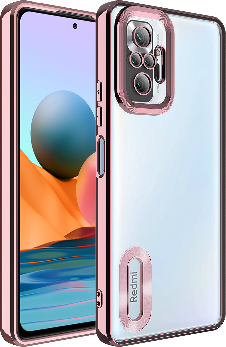 Xiaomi Redmi Note 10 Pro Kılıf Kamera Korumalı Logo Gösteren Mnc Omega Kapak-Rose Gold