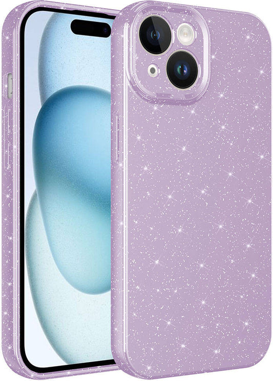 Apple iPhone 15 Kılıf Kamera Korumalı Simli Lüks Mnc Koton Kapak-Lila
