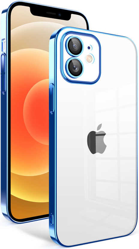 Apple iPhone 12 Kılıf Kamera Korumalı Renkli Çerçeveli Mnc Garaj Kapak-Saks Mavi