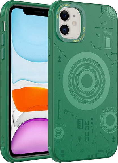 Apple iPhone 11 Kılıf Mnc Wireless Şarj Özellikli Desenli Hot Kapak-Koyu Yeşil