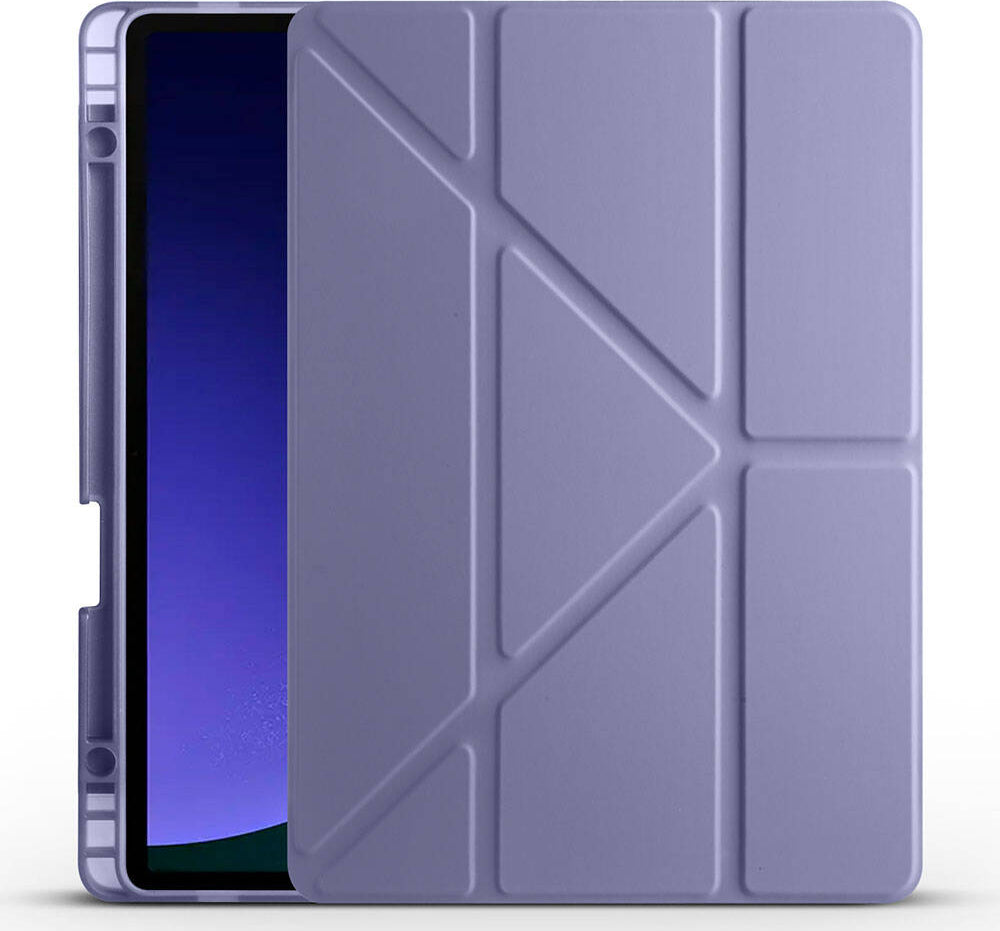Galaxy Tab S9 Kılıf  Uyumlu Mnc Tri Folding Kalem Bölmeli Standlı Kılıf-Mor