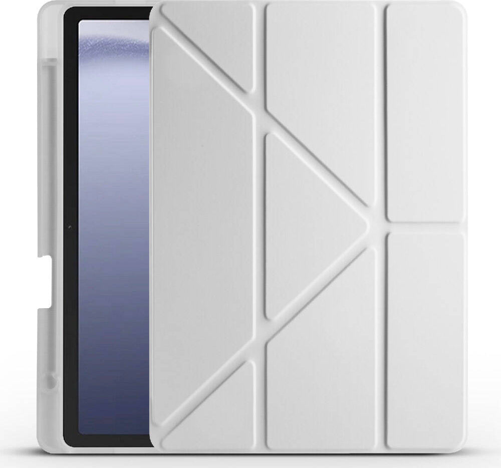 Galaxy Tab A9 Kılıf Uyumlu Mnc Tri Folding Kalem Bölmeli Standlı Kılıf-Gri