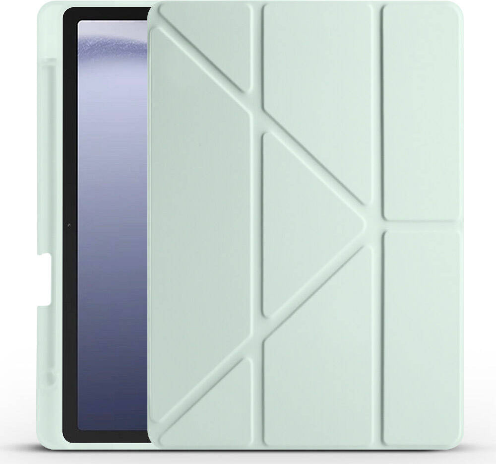 Galaxy Tab A9 Kılıf Uyumlu Mnc Tri Folding Kalem Bölmeli Standlı Kılıf-Yeşil