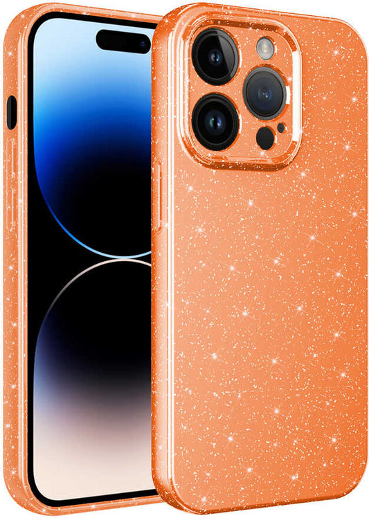 Apple iPhone 14 Pro Max Kılıf Kamera Korumalı Simli Lüks Mnc Koton Kapak-Turuncu