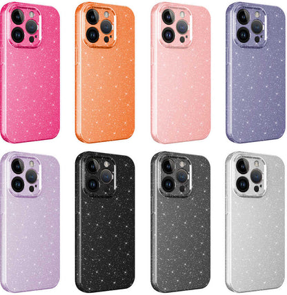 Apple iPhone 14 Pro Max Kılıf Kamera Korumalı Simli Lüks Mnc Koton Kapak-Turuncu