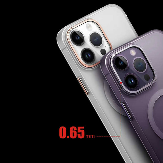 Apple iPhone 14 Pro Max Kılıf Magsafe Şarj Özellikli Buzlu Sert Pc Mnc Tuval Kapak-Derin Mor
