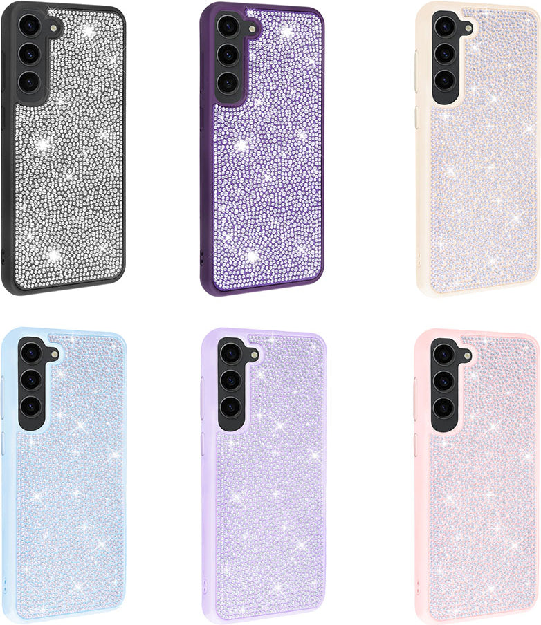 Galaxy S23 Kılıf Parlak Taşlı Tasarım Mnc Ston Kapak-Derin Mor