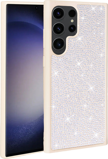 Galaxy S23 Ultra Kılıf Parlak Taşlı Tasarım Mnc Ston Kapak-Beyaz